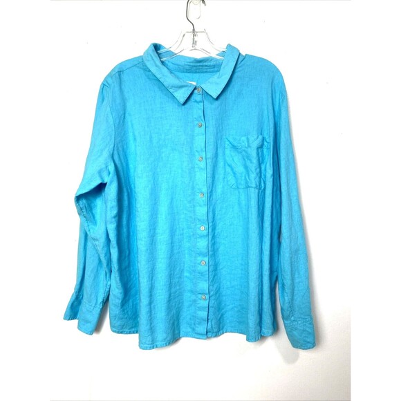 Candace Cameron Bure Button Shirt Size 2XP Turquoise Linen Blend - Picture 1 of 14